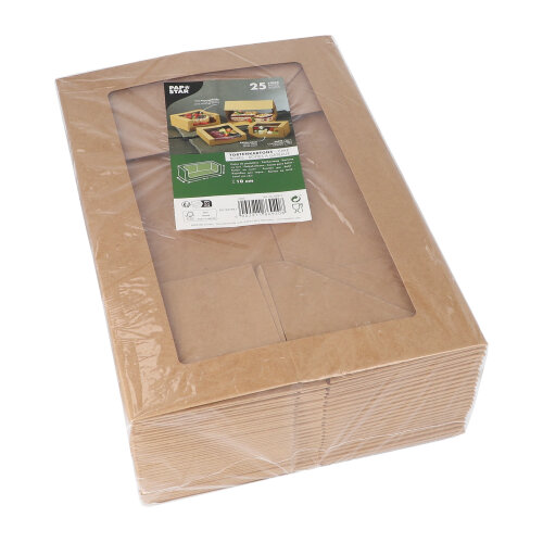 25 Tortenkartons mit Deckel eckig 10 cm x 32 cm x 12 cm mit Sichtfenster aus PLA 2400 Tortenkartons mit Deckel eckig 10 cm x 32 cm x 12 cm mit Sichtfenster aus PLA