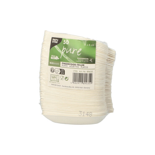 42000 Fingerfood - Teller, Zuckerrohr "pure" 8 cm x 6 cm weiss "Leaf"