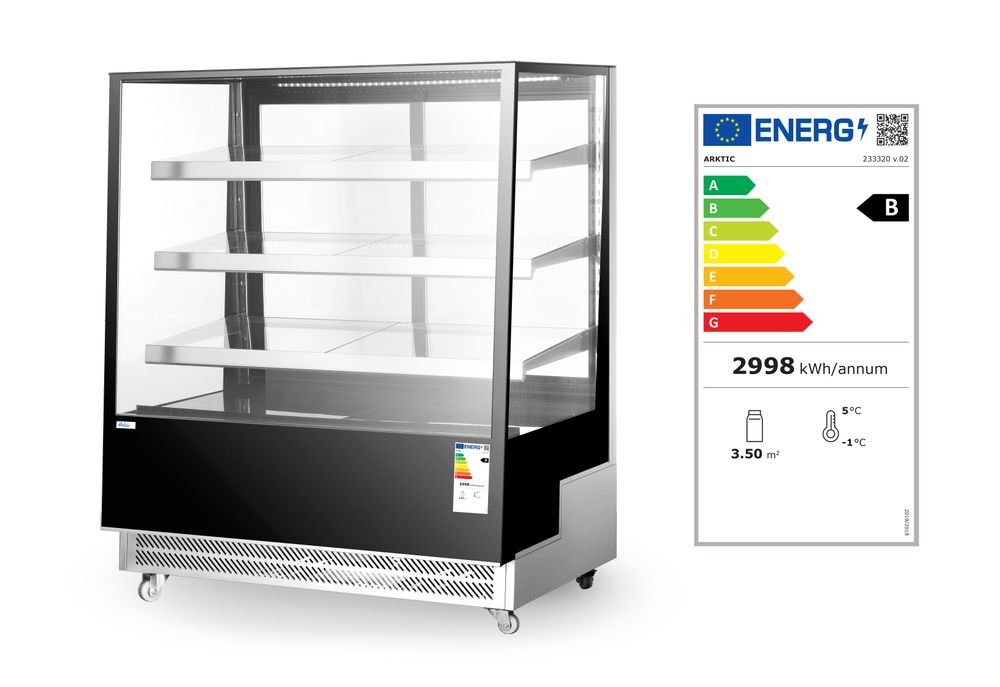 Kühlvitrine mit 3 geneigten Regalen, Arktic, 500L, 230V/490W, 900x833x(H)1460mm