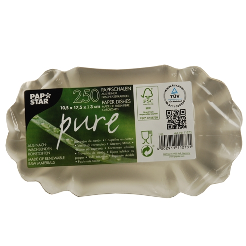 36000 Schalen, Pappe "pure" oval 10,5 cm x 17,5 cm x 3 cm weiss