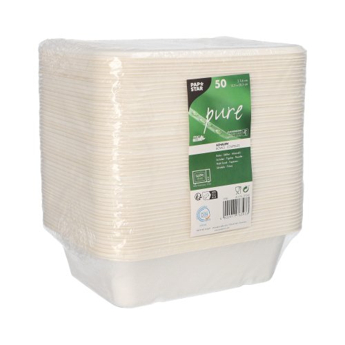 50 Schalen, Zuckerrohr "pure" ungeteilt 5,6 cm x 15,3 cm x 20,3 cm weiss 4500 Schalen, Zuckerrohr "pure" ungeteilt 5,6 cm x 15,3 cm x 20,3 cm weiss