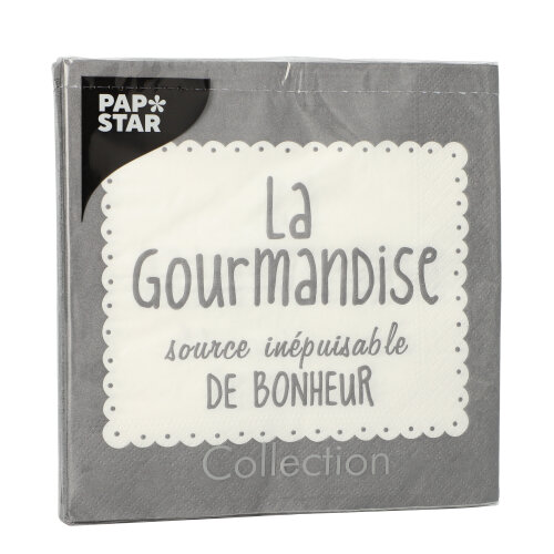 23040 Servietten, 3-lagig 1/4-Falz 33 cm x 33 cm grau "La Gourmandise"
