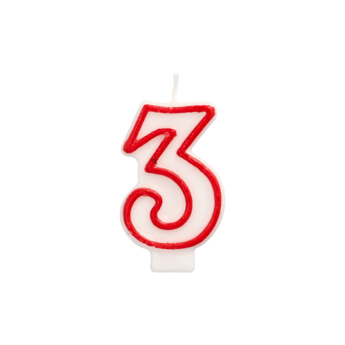 12 Zahlenkerze 7,3 cm weiss "3" mit rotem Rand 4320 Zahlenkerze 7,3 cm weiss "3" mit rotem Rand
