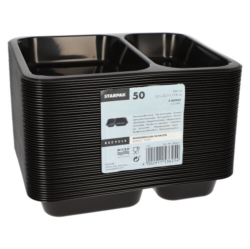 6000 Mikrowellenschalen, PP 2-geteilt 866 ml 3,2 cm x 22,7 cm x 17,8 cm schwarz
