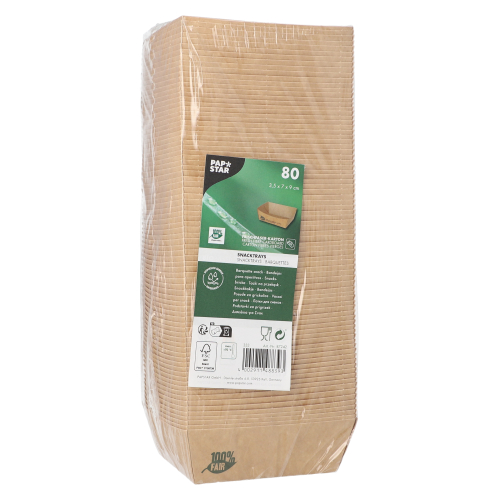 19200 Snacktrays, Pappe "pure" 3,5 cm x 7 cm x 9 cm braun "100% Fair" klein