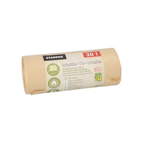 30000 Müllbeutel aus 100% PCW "Waste-To-Waste" 30 l 64,5 cm x 54 cm beige