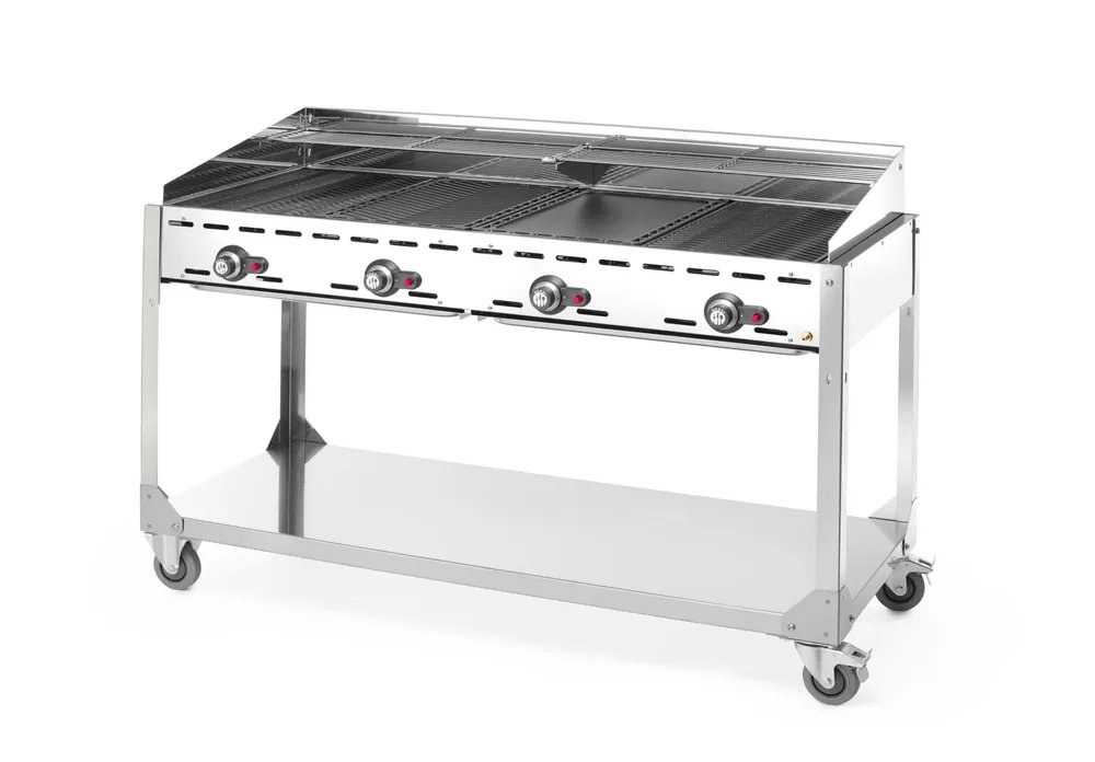 Grillsystem Green Fire mit 4 Brennern, Profi Line, mit Rollengestell, Hellgrau, 22kW, 1400x612x(H)825mm
