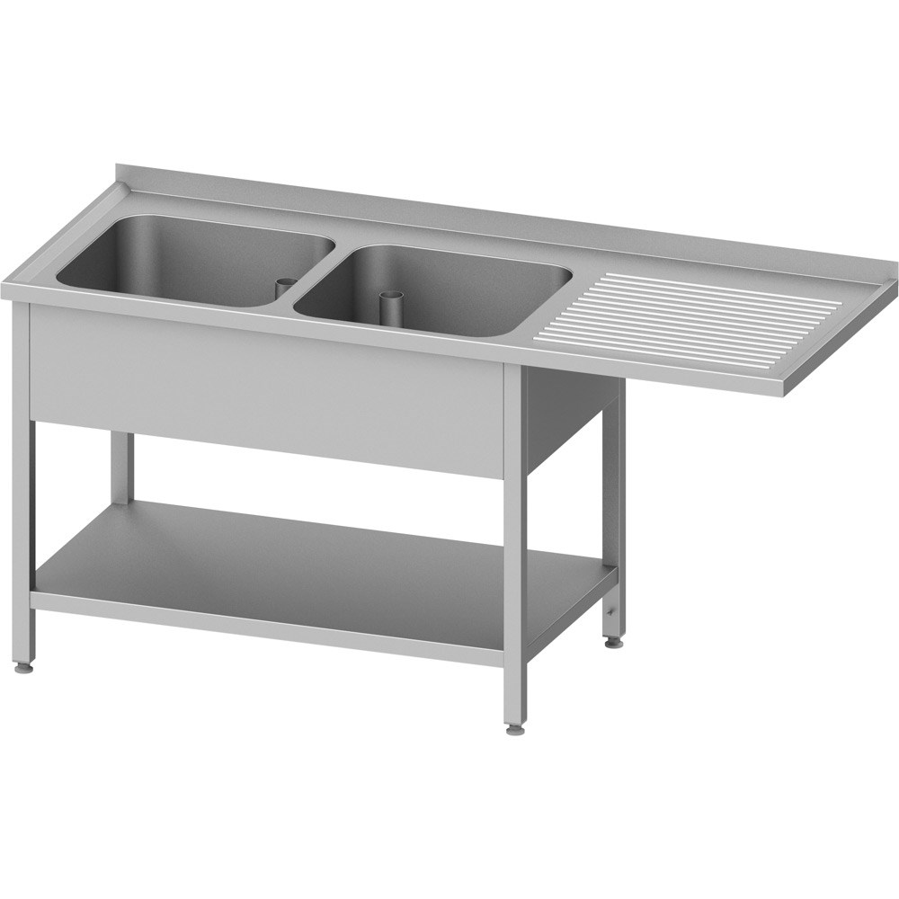 Spültisch mit Grundboden, und Überstand, 1800x600x900 mm, mit zwei Becken links, mit Aufkantung, verschweißt