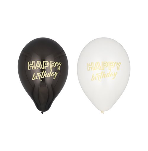 6 Luftballons Ø 25 cm schwarz/weiss "Happy Birthday" 20160 Luftballons Ø 25 cm schwarz/weiss "Happy Birthday"