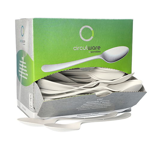 18000 "Circulware by Haval" Mehrweg-Löffel PP-MF 19 cm weiss "Gaia" extra stabil, in Spenderbox