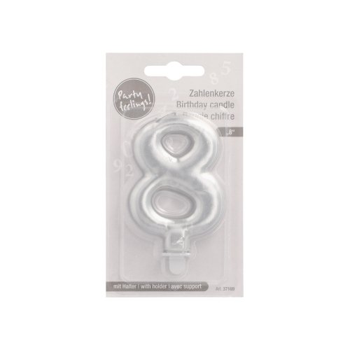 4320 Zahlenkerze mit Halter 7 cm silber "8"