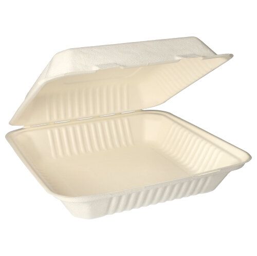 2000 Menüboxen, Zuckerrohr "pure" ungeteilt 8 cm x 25,5 cm x 25,5 cm weiss