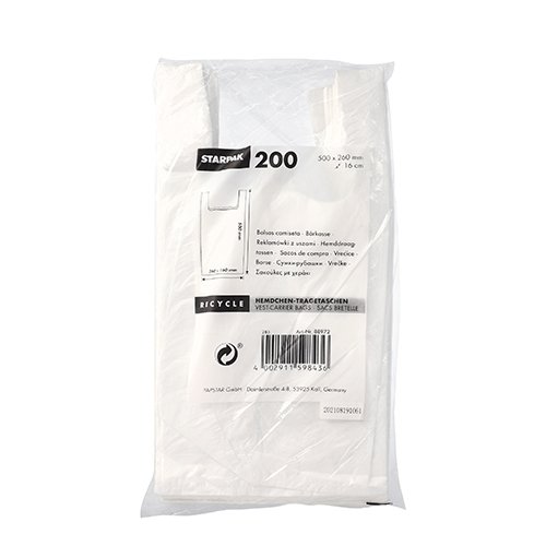 200 Hemdchen-Tragetaschen, HDPE 50 cm x 26 cm x 16 cm weiss 72000 Hemdchen-Tragetaschen, HDPE 50 cm x 26 cm x 16 cm weiss