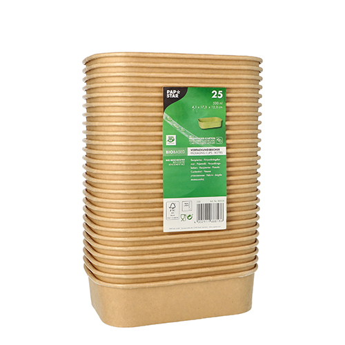 3600 Verpackungsbecher, Pappe rechteckig 500 ml 4,1 cm x 17,3 cm x 12,3 cm braun