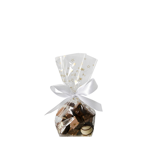 28800 Bodenbeutel, PP 16 cm x 9,5 cm x 4 cm transparent "Sterne, gold"