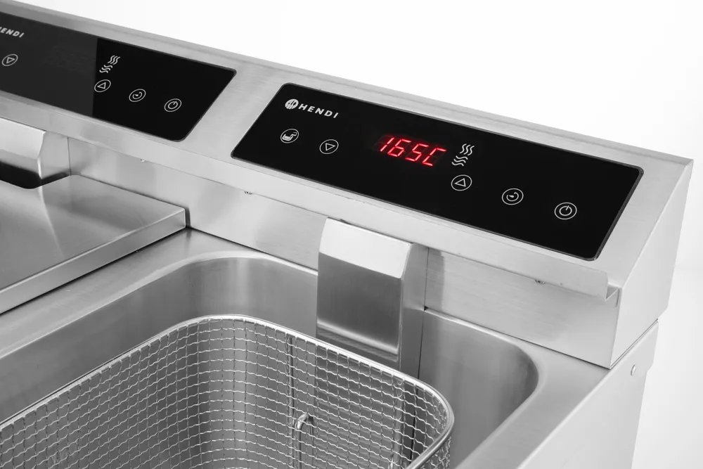 Induktionsfritteuse - mit Ablasshahn 2x8 l, Profi Line, 16L, 230V/7000W, 577x609x(H)410mm Induktionsfritteuse - mit Ablasshahn 2x8 l, Profi Line, 16L, 230V/7000W, 577x609x(H)410mm