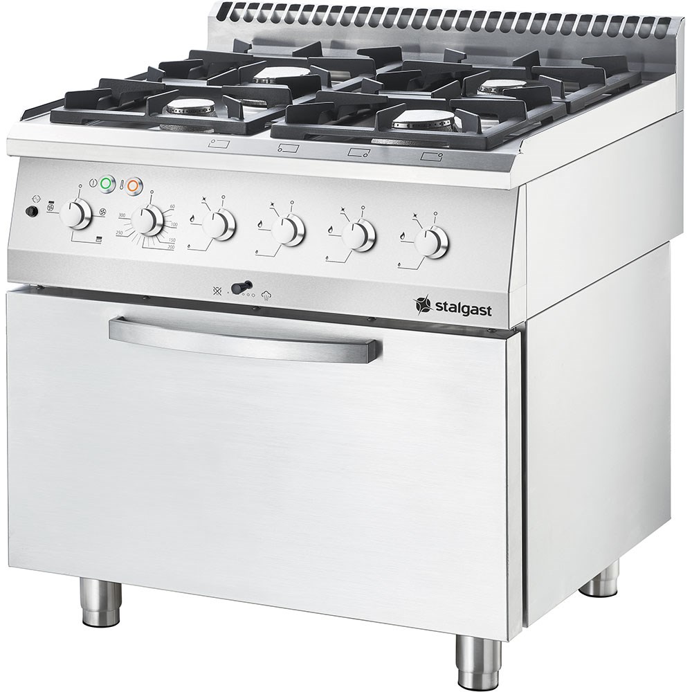 Gasherd ECO 4 Brenner mit Elektro-Heißluftofen (600 x 400 mm / GN 1/1) Serie 700 ND - G20, 4-Brenner (2x3,5 + 2x5 kW)