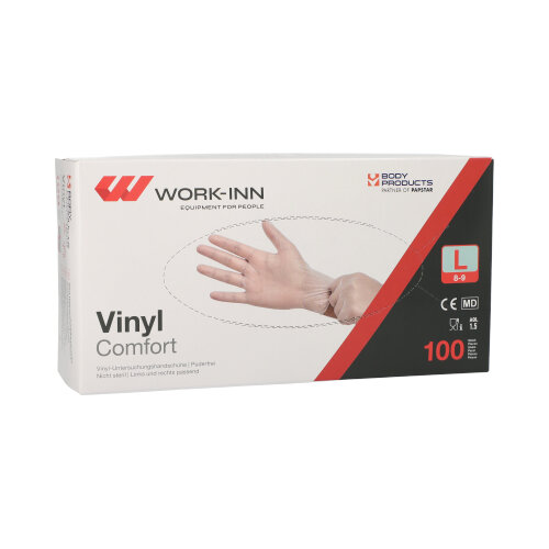 WORK-INN/PS Handschuhe, Vinyl puderfrei "Comfort" transparent Größe L WORK-INN/PS Handschuhe, Vinyl puderfrei "Comfort" transparent Größe L