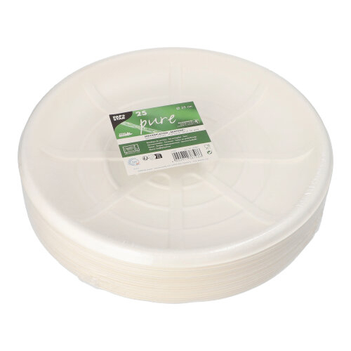 1200 Servierplatten, Zuckerrohr "pure" rund Ø 35 cm weiss für Meeresfrüchte