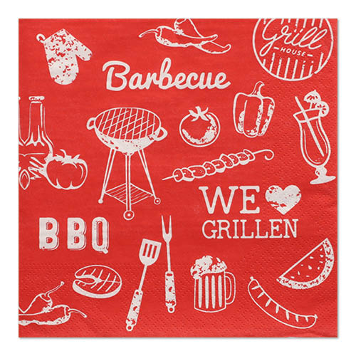 30 Servietten, 3-lagig 1/4-Falz 33 cm x 33 cm "BBQ Love" 25920 Servietten, 3-lagig 1/4-Falz 33 cm x 33 cm "BBQ Love"