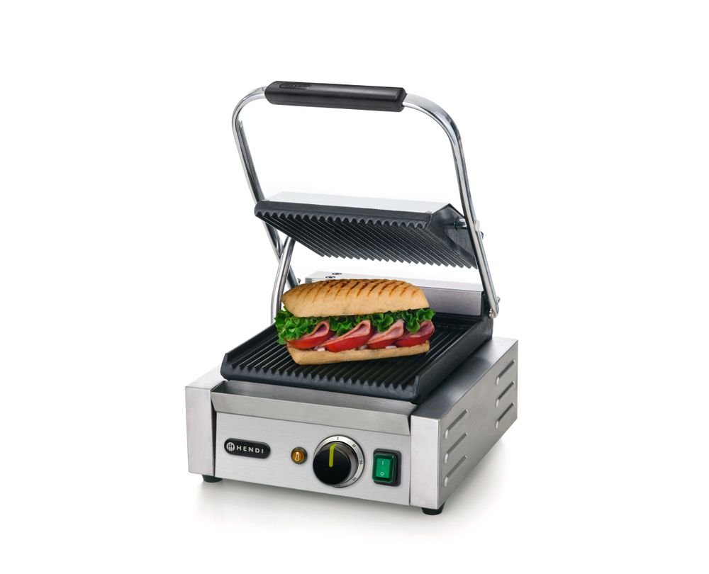 Kontaktgrill - Einzelversion, HENDI, oben und unten gerillt, 230V/1800W, 310x426x(H)210mm
