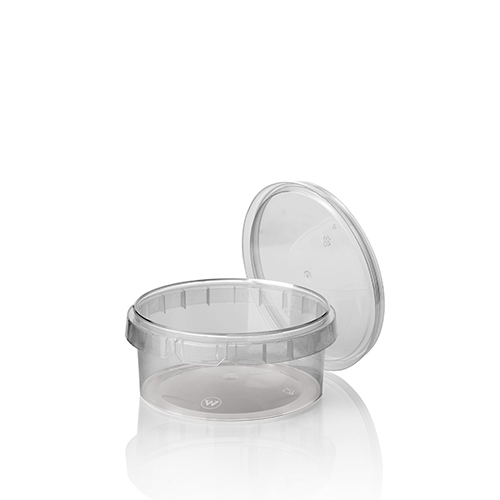 50 Feinkostbecher, PP 300 ml Ø 11,8 cm · 5,1 cm transparent mit Originalitätsverschluss 2800 Feinkostbecher, PP 300 ml Ø 11,8 cm · 5,1 cm transparent mit Originalitätsverschluss