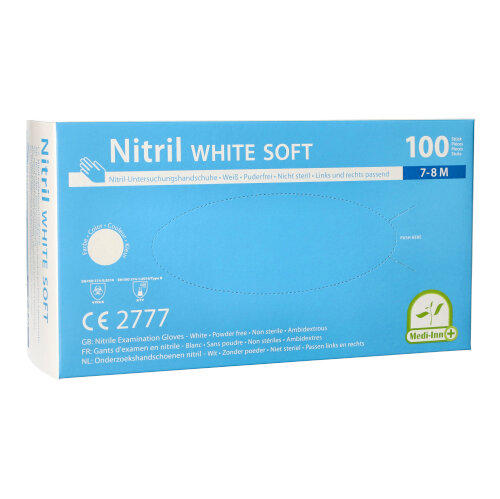 100 "Medi-Inn®" Handschuhe Nitril puderfrei "White Soft" weiss Größe M 60000 "Medi-Inn®" Handschuhe Nitril puderfrei "White Soft" weiss Größe M