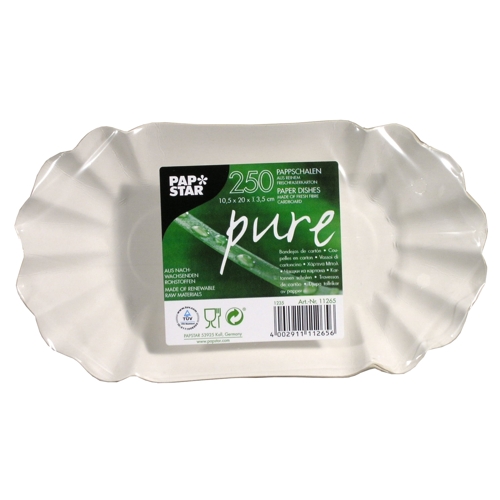 30000 Schalen, Pappe "pure" oval 10,5 cm x 20 cm x 3,5 cm weiss