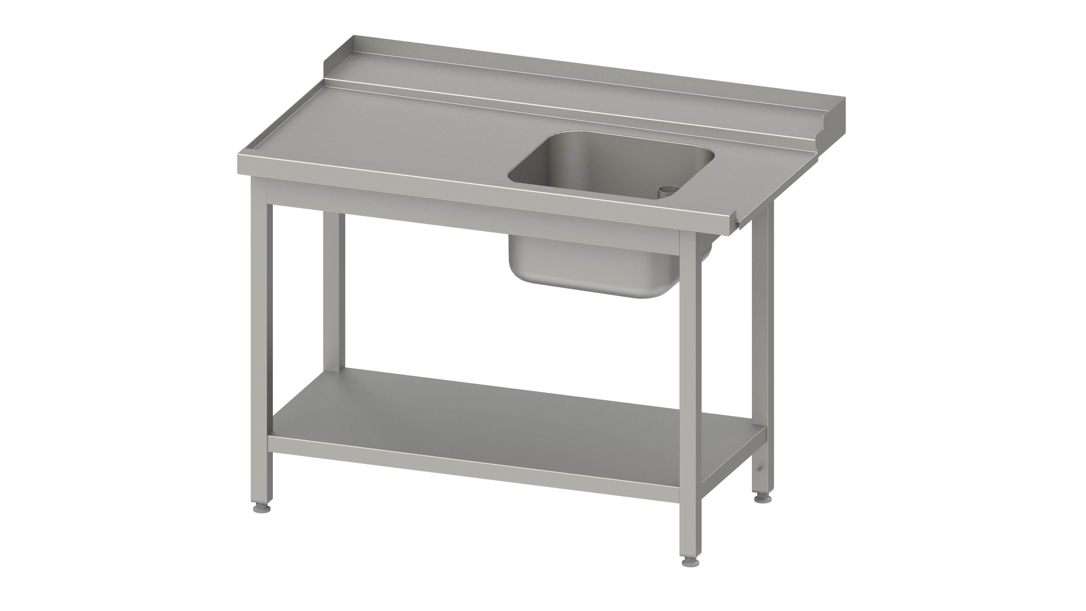 Zulauftisch, Korbführung mit Gefälle, mit Grundboden mit einem Becken 800x750x880 mm, Anbauseite links, mit Aufkantung, verschweißt Zulauftisch, Korbführung mit Gefälle, mit Grundboden und einem Becken 1800x750x880 mm, Anbauseite links, mit Aufkantung, verschweißt