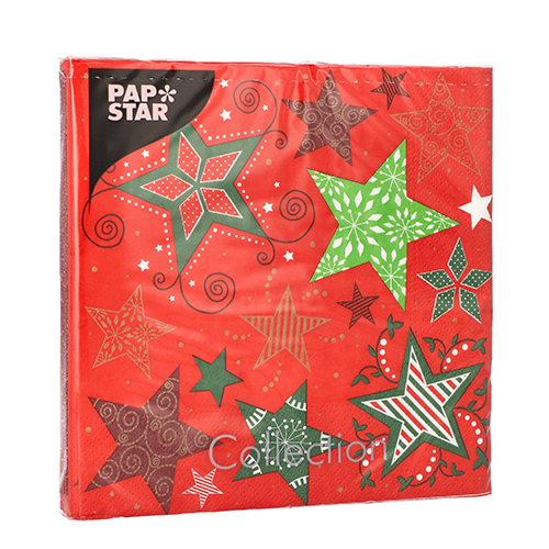 21600 Servietten, 3-lagig 1/4-Falz 33 cm x 33 cm ! rot "Heavenly Stars"
