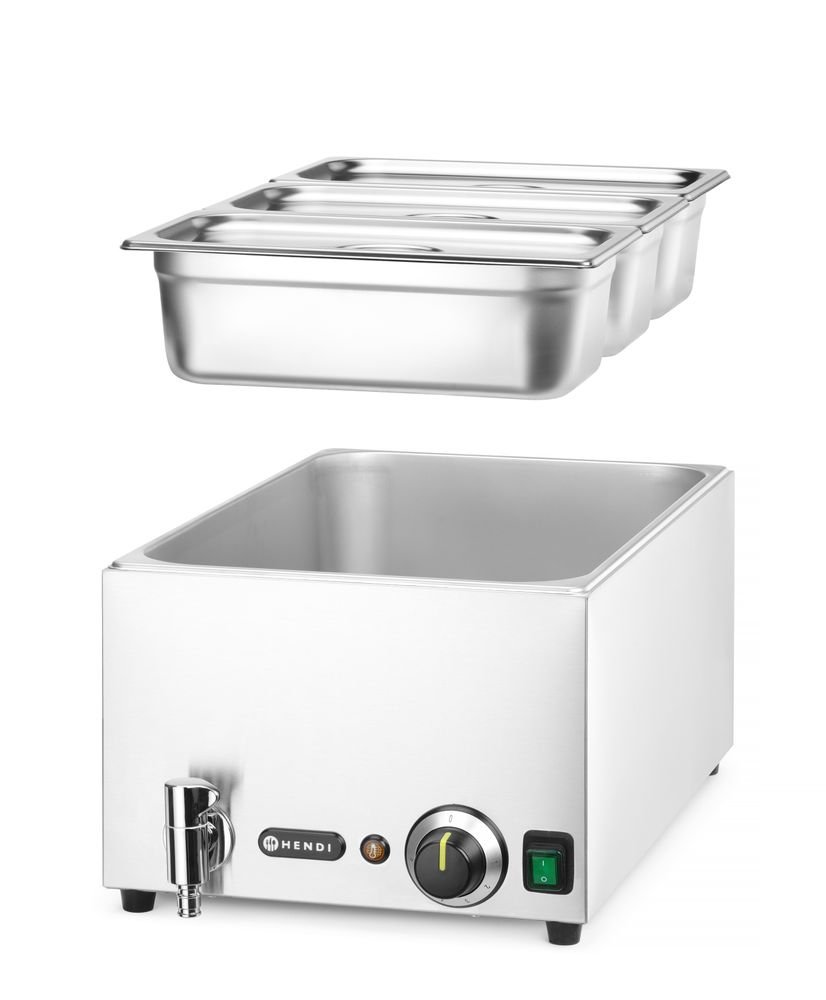 Set: Bain-Marie HENDI Ranger mit Ablasshahn + 3x GN 1/3 Behälter mit Deckel, HENDI, GN 1/1, 230V/1000W, 604x332x(H)242mm Set: Bain-Marie HENDI Ranger mit Ablasshahn + 3x GN 1/3 Behälter mit Deckel, HENDI, GN 1/1, 230V/1000W, 604x332x(H)242mm