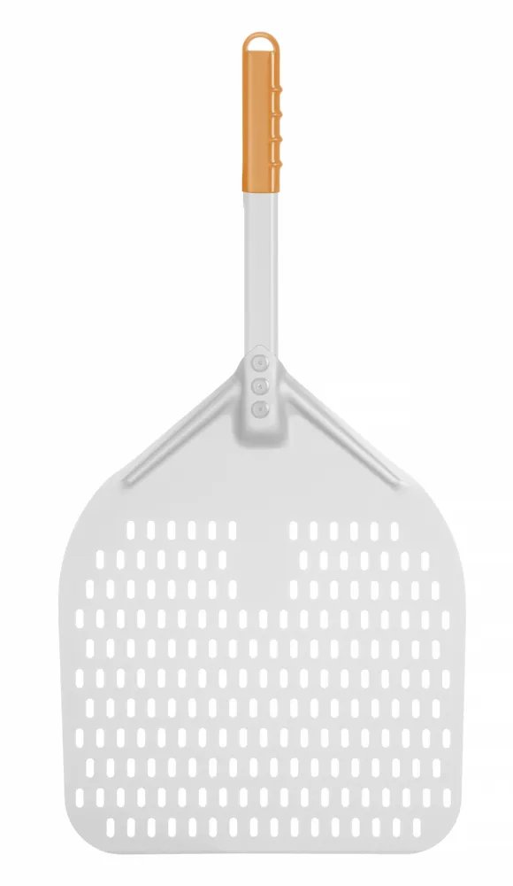 Pizzaschaufel mit kurzem Griff, quadratisch, perforiert, 350x710mm Pizzaschaufel mit kurzem Griff, quadratisch, perforiert, 350x710mm