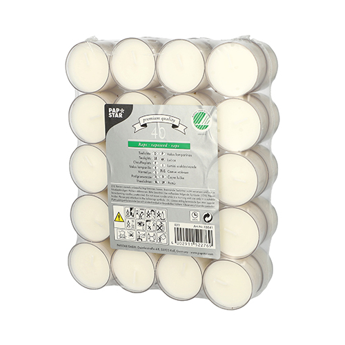 22400 Teelichte Ø 38 mm · 24 mm weiss aus Raps, in Polycarbonathülle