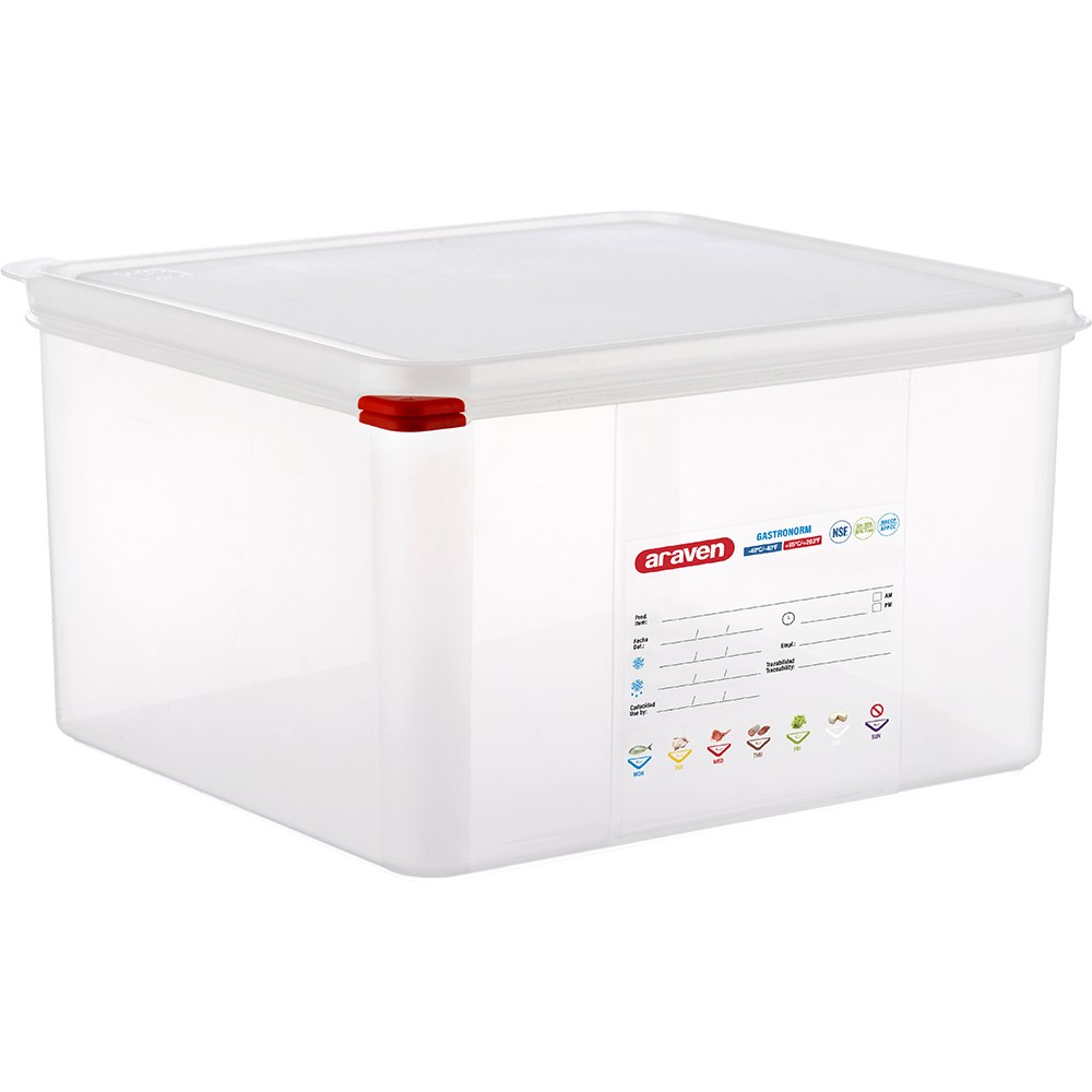 ARAVEN Gastronormbehälter mit Deckel, Polypropylen, GN 2/3 (200 mm) ARAVEN GN Behälter mit Deckel, Polypropylen, GN 2/3 (200 mm)