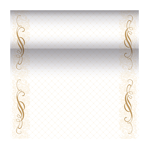 1 Tischläufer, stoffähnlich, PV-Tissue Mix "ROYAL Collection" 24 m x 40 cm gold "Megan" 112 Tischläufer, stoffähnlich, PV-Tissue Mix "ROYAL Collection" 24 m x 40 cm gold "Megan"