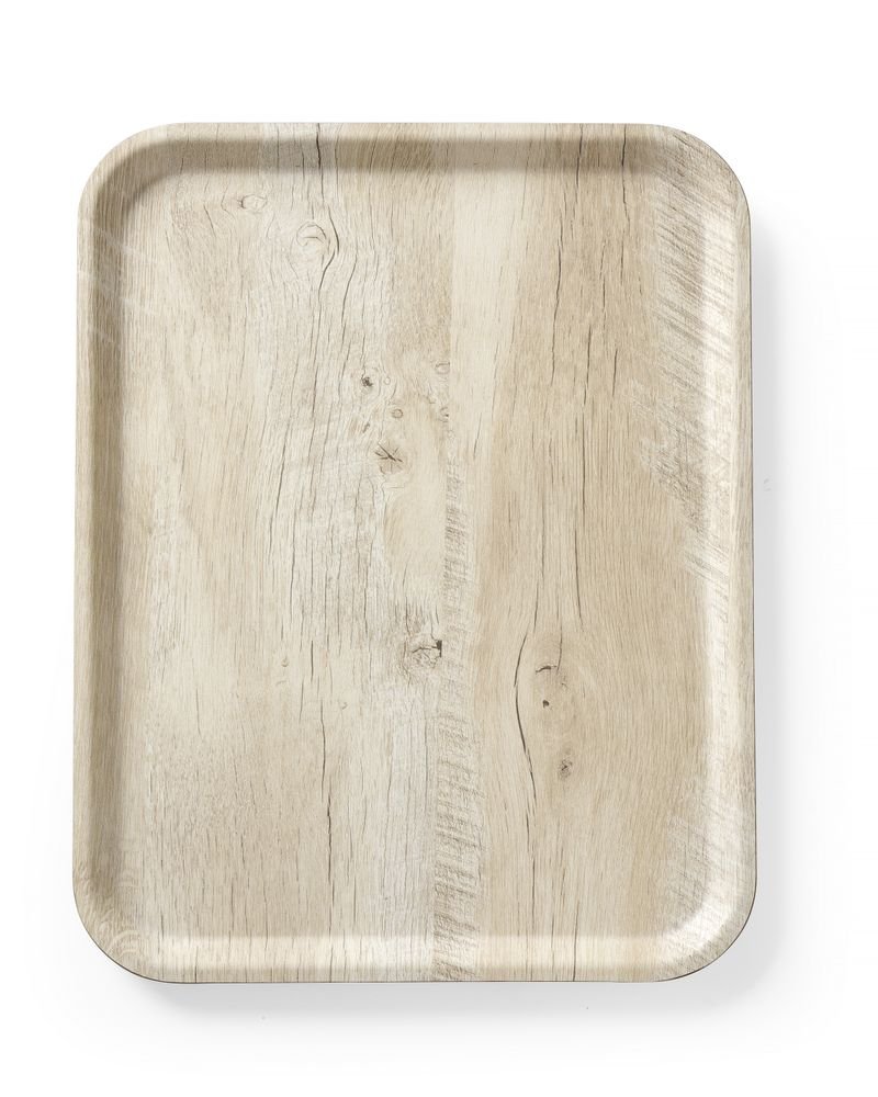 Serviertablett aus Melamin mit Holzoptik , HENDI, Holz hell, 330x430mm