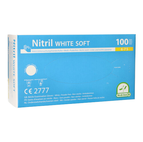 100 "Medi-Inn®" Handschuhe Nitril puderfrei "White Soft" weiss Größe S 60000 "Medi-Inn®" Handschuhe Nitril puderfrei "White Soft" weiss Größe S