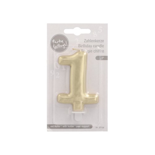 1 Zahlenkerze mit Halter 7 cm gold "1" 4320 Zahlenkerze mit Halter 7 cm gold "1"