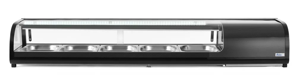 Sushi-Vitrine, Arktic, Fassungsvermögen: 5x GN 1/2 (H)40 mm (im Lieferumfang enthalten)., Schwarz, 220-240V/190W, 1800x420x(H)265mm Sushi-Vitrine, Arktic, Fassungsvermögen: 5x GN 1/2 (H)40 mm (im Lieferumfang enthalten)., Schwarz, 220-240V/190W, 1800x420x(H)265mm