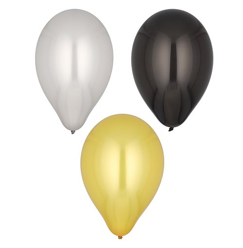 6 Luftballons Ø 25 cm schwarz/gold/silber 20160 Luftballons Ø 25 cm schwarz/gold/silber
