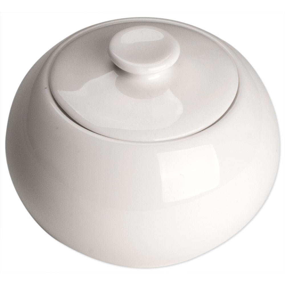Zuckerdose, reinweißes Hotelporzellan, Serie Isabell, Ø 96 mm Zuckerdose, reinweißes Hotelporzellan, Serie Isabell, Ø 96 mm