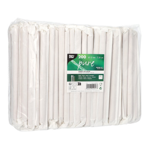 19200 Bubble Tea Halme Papier "pure" Ø 12 mm · 20 cm braun einzeln gehüllt, einseitig spitz