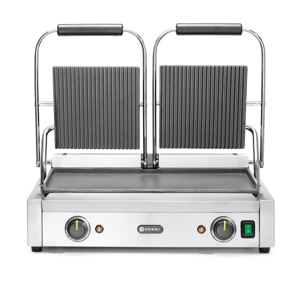 Kontaktgrill - Doppelversion, HENDI, oben gerillt, unten glatt, 230V/3600W, 570x395x(H)510mm