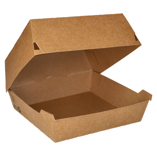 1800 Burgerboxen, Pappe 9 cm x 18,5 cm x 18,5 cm braun "100% Fair" extra groß