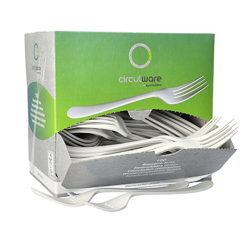 18000 "Circulware by Haval" Mehrweg-Gabeln PP-MF 19 cm weiss "Gaia" extra stabil, in Spenderbox