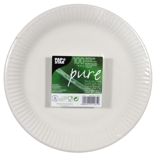 14000 Teller, Pappe "pure" rund Ø 23 cm weiss extra stark