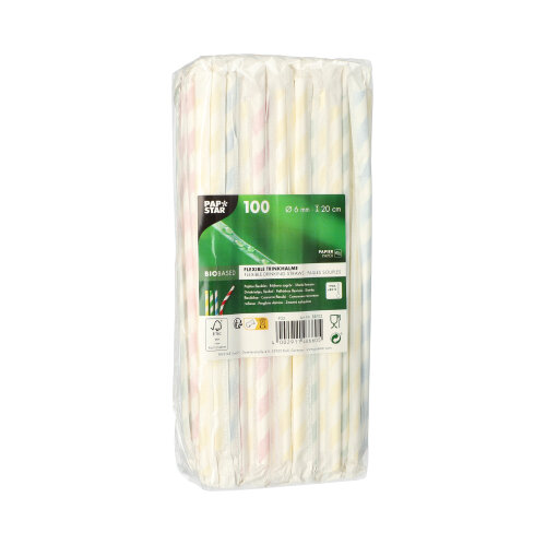 1000 Trinkhalme, flexibel, Papier Ø 6 mm · 20 cm farbig sortiert "Stripes" einzeln gehüllt 60000 Trinkhalme, flexibel, Papier Ø 6 mm · 20 cm farbig sortiert "Stripes" einzeln gehüllt