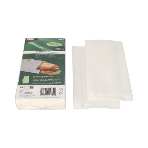 108000 Butterbrotbeutel 21 cm x 10 cm x 3 cm weiss , fettdicht