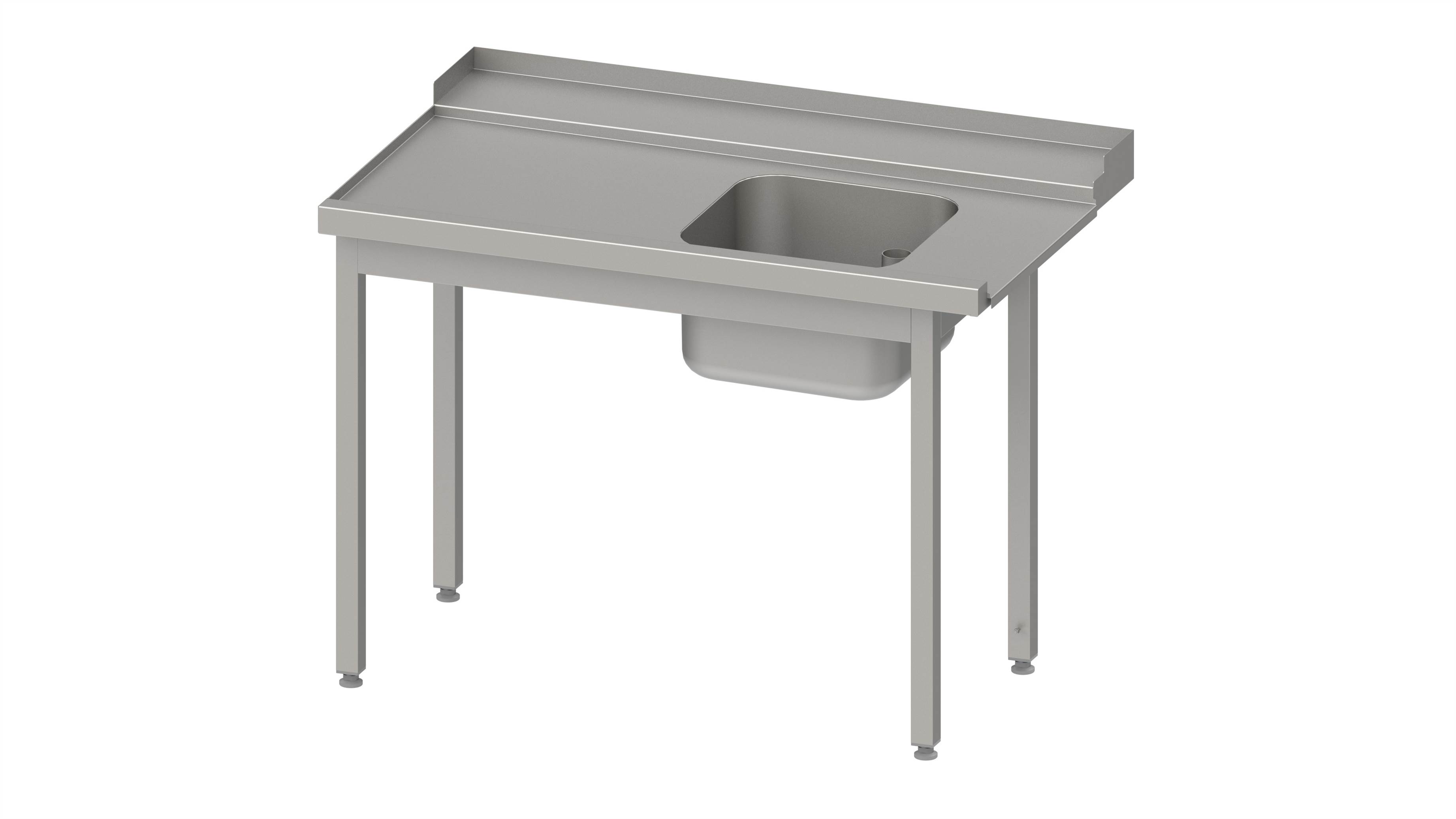 Zulauftisch, Korbführung mit Gefälle, ohne Grundboden mit einem Becken 800x750x880 mm, Anbauseite links, mit Aufkantung, verschweißt Zulauftisch, Korbführung mit Gefälle, ohne Grundboden mit einem Becken 1800x750x880 mm, Anbauseite links, mit Aufkantung, verschweißt