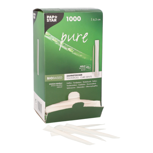 576000 Zahnstocher, Holz gehüllt "pure" rund 6,5 cm